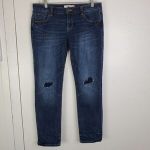 CAbi Slim Boyfriend Jeans Womens 4 Patched Knees Distressed Mid Rise Ankle